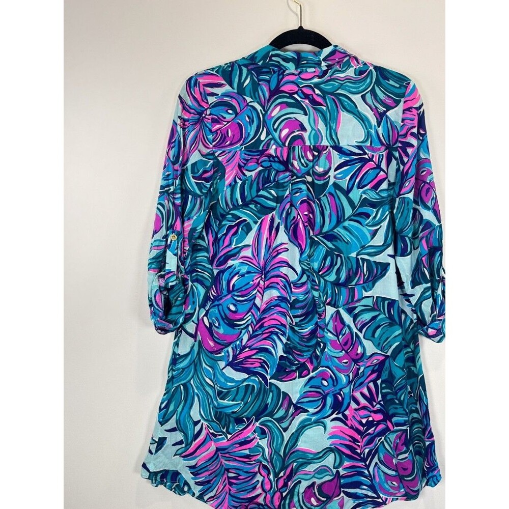 Lilly Pulitzer Dress Blue Natalie Shirtdress Cover Up Mini Floral Beach 2XS - Picture 8 of 11